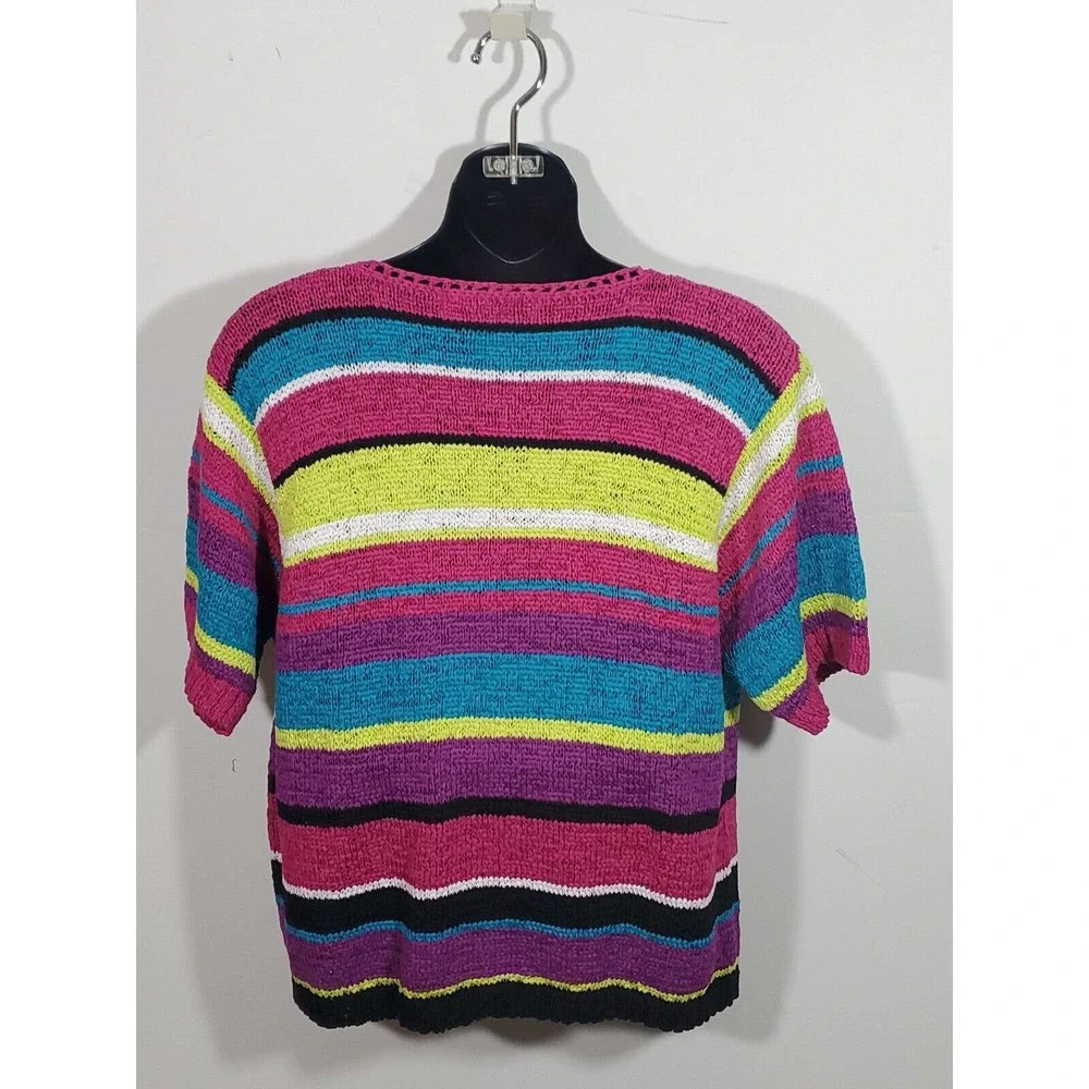 Norm Thompson XL Short Sleeve Striped Pullover Sweater